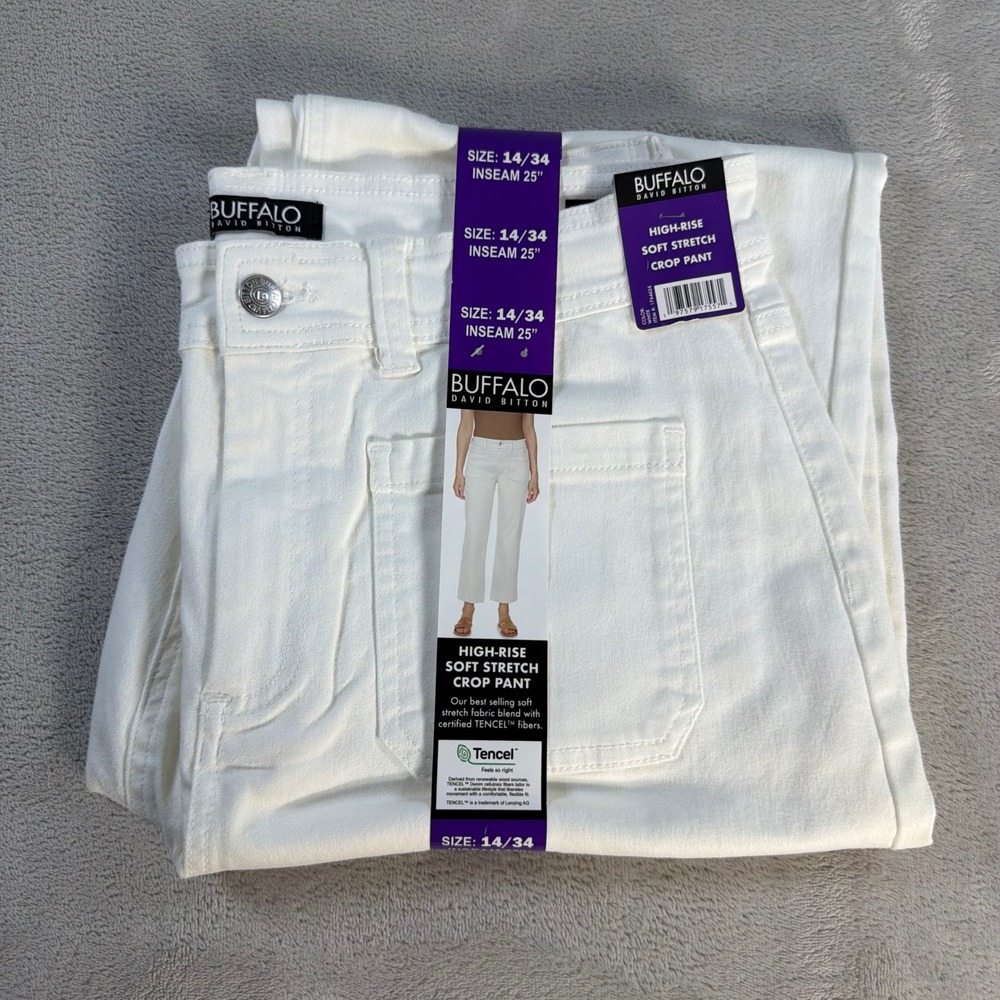 Buffalo David Bitton High Rise Crop Pant Womens 14/34 White Tencel Soft Stretch